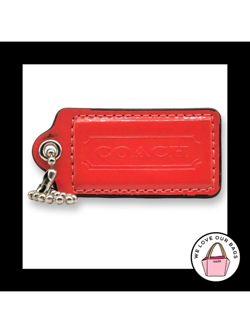 COACH HANG TAG 2.5" Pink Bag Charm Keychain Fob Patent Leather Nickel Large